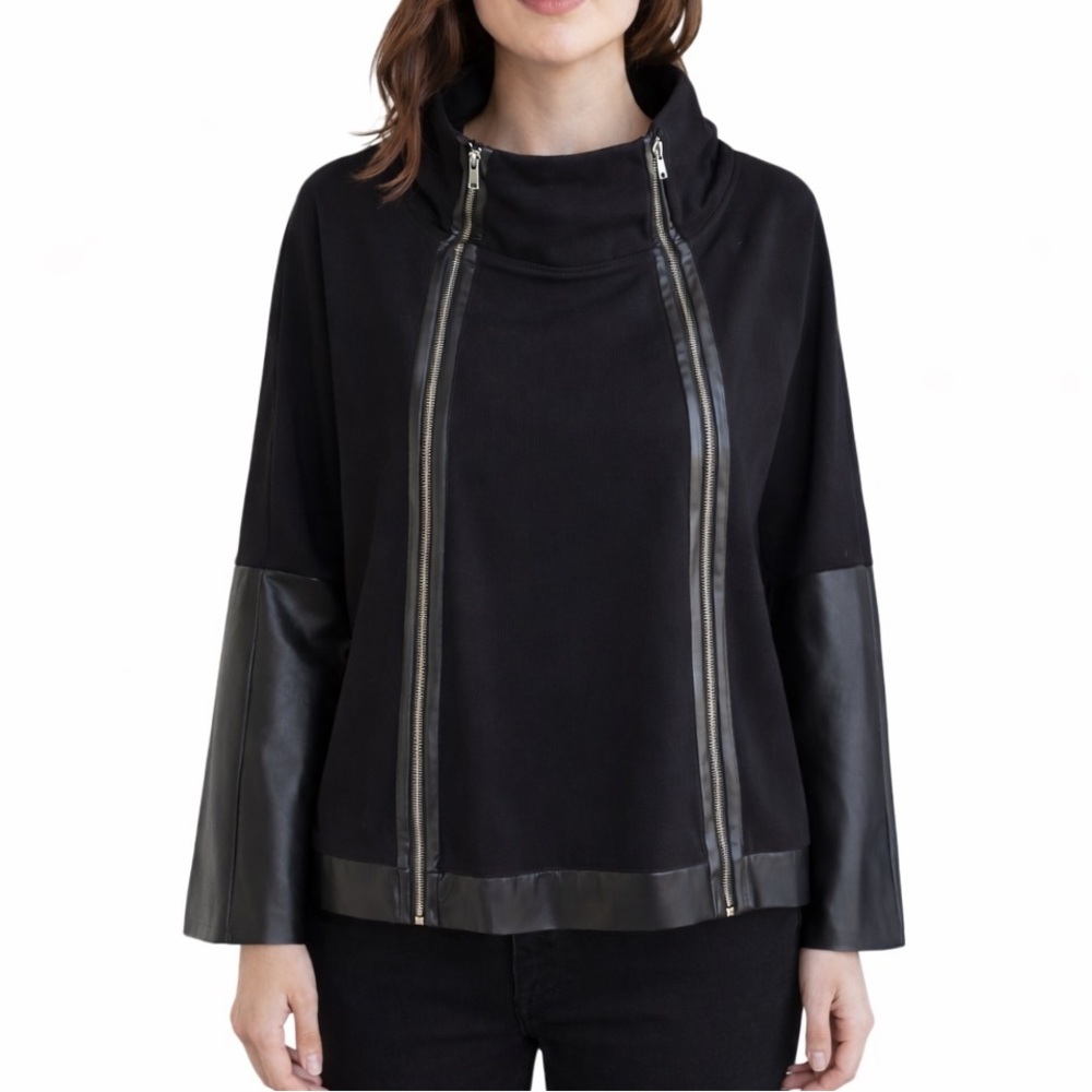 Vegan Leather Accent Zipper Top The Hylma